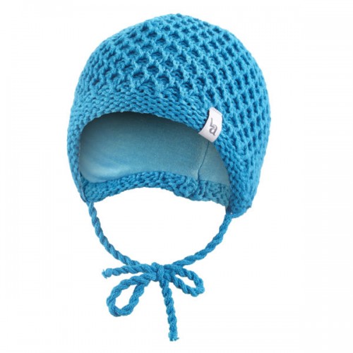 Čiapka pletená zaväzovacia OUTLAST® | modrá - plastický vzor